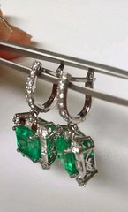 Art Deco 10.81CT Colombian Emerald Square Cut & White CZ Earrings Set For Girls.