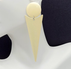 Minimalist Geometric Long Drop Dangle Metal and Cream Enamel Vtg 1980s Earrings