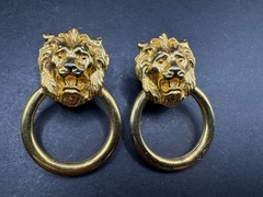 Vintage Gold Tone Lion Head Door Knocker Hoop Stud Dangle Drop Earrings