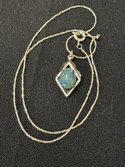 Vintage Faux Black Fire Opal Pendant & 18K White Gold Plated Chain Necklace