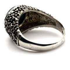 Vintage Sterling Brutalist Textured Black Cats Eye Ring 9.5