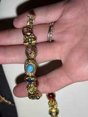 Vintage Victorian Revival Metal Tone Multi Gem Slide Bracelet Sz 7
