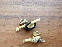 Vintage Lot of 2 Bar Pins Mini Top Hat & cocktail Pins rhinestones black enamel