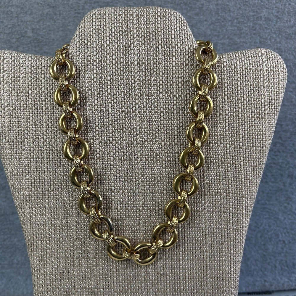 Vintage Erwin Pearl Modernist Deco Gold Tone Heavy Link Necklace 18″ Long READ