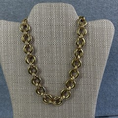 Vintage Erwin Pearl Modernist Deco Gold Tone Heavy Link Necklace 18″ Long READ