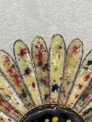 Vintage Enamel Daisy Brooch Double Petals Abstract Color Print 1960s, Not Signed