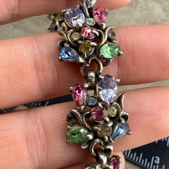 Vintage Hollycraft Rhinestone Bracelet Fruit Salad Silver Tone 7”