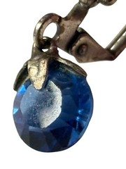 Blue Stimulated Sapphire Sterling Silver Earrings Faceted Crystal Unmarked VTG