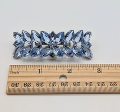 Blue Navette Rhinestone Bar Brooch And Clip On Earrings Open Back