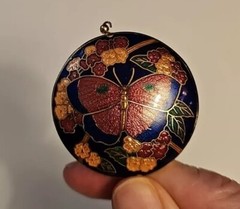 Vintage cloisonne butterfly Pendant And Tassel Almost 2 Inches