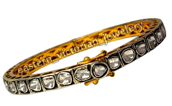 2.90Ct Natural Old Mine Antique Cut Diamond Silver Estate Tennis Bracelet Bangle