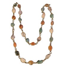 Vintage Caged Gemstone Gold Tone Multicolor Necklace