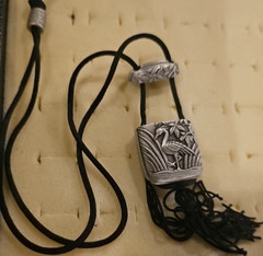 Vintage Asian/Japanese Inro Heron Pewter Pendant Necklace