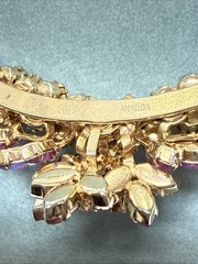 MADE IN AUSTRIA VINTAGE PINK CRYSTAL FACADE GOLD TONE NECKLACE SIGNED 13.5-15.5”