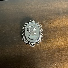 Vintage Hematite Cameo Brooch / Pendant, Silver / Black