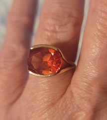 Vintage Mid-Century 14K Vivid Reddish-Orange Sapphire, Approx. 6.00 Carats