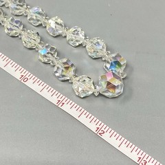 Heavy Crystal Glass Beaded Necklace Aurora Borealis Coated Faceted Long 23″