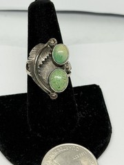 Vintage MCM Old Pawn Southwest Greenish Turquoise Stones Sterling Ring Size 8.5
