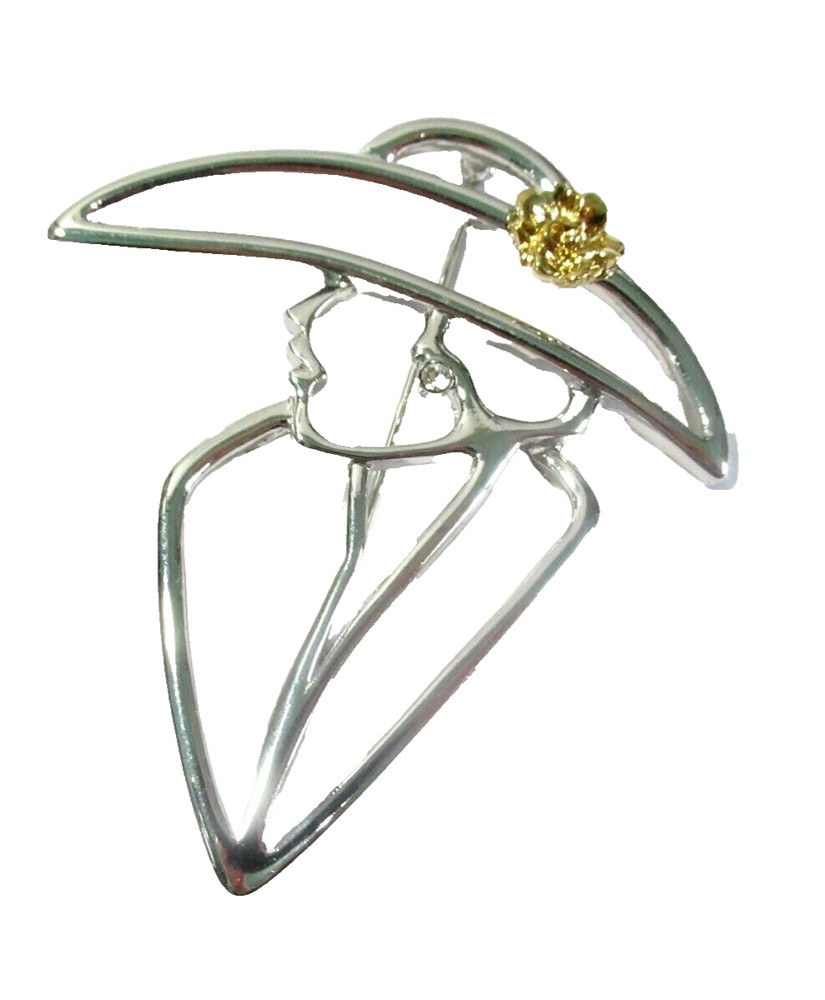 SIGNED LR LADY REMINGTON VOGUE LADY OUTLINE WOMAN PIN WITH HAT FANCY OPEN WORK