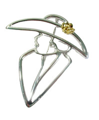 SIGNED LR LADY REMINGTON VOGUE LADY OUTLINE WOMAN PIN WITH HAT FANCY OPEN WORK