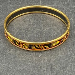 Hermes Vintage Enamel Bangle Bracelet Women Gold Red Yellow Floral Narrow GM
