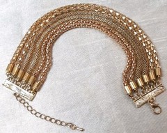 VTG Goldtone Multiple Mesh Tubular 6-Chain Bracelet/Anklet Adjustable 9″-11″L