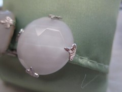 VTG signed VOGUE faceted milk white, silver tone metal Clip Earrings APR 23-5