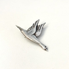 Vintage 925 Sterling Silver Mexico Flying Birds Duck Goose Animal Brooch Pin