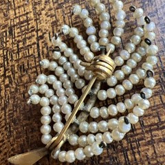 Antique Tiny Faux Seed Pearl Wired Feather Brooch; Beautiful!