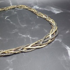 Set of 2 Vintage Flat Braided Necklaces Serpentine Chain Gold/Black/Silver 24″