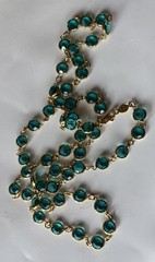 Austrian Crystals Necklace Aqua Blue Round Faceted Bezel Set Gold Tone 34 in USA