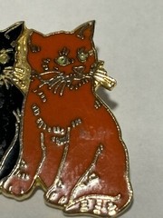 Vintage Cat Pin Brooch black and Orange halloween kitties Enamel rare