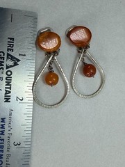 Mid Century Modern Amber Lucite Silver Tone Clip On Dangle Earrings Vintage