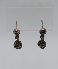 VTG 925 MC Teardrop Marcasite Earrings 1in Drop Sterling Silver 3gtw New Backs