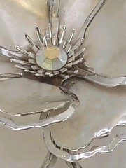 Vintage Silver Tone Flower Brooch Layered Aurora Borealis Center Pin 2 1/2 D