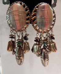 1980’s Dangling Earrings Clip-On Wood-Beads-Metal