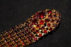 Vintage Bronze Soviet Brooch with garnet color stones pin Made in ussr