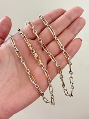 Vintage 14K Yellow & White Gold Oval Link 25.25″ Unisex Chain | 33.5 grams