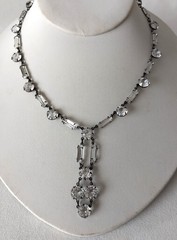 Art Deco 1920s Open Back Crystal Rhinestone Necklace Silver Tone Drop 15″