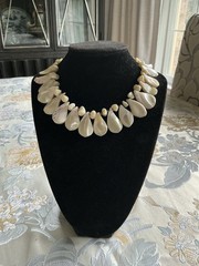 Vintage Mother Of Pearl Fringe Collar Choker Necklace Japan Mid Century