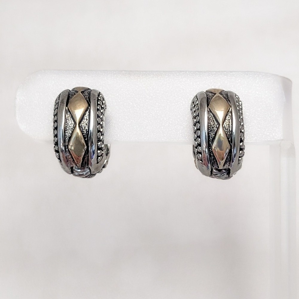 Vintage Clip On Earrings Two Tone Reversible Magnetic Hoops Silver/Gold Tone
