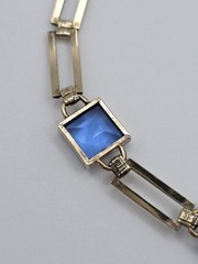 Vintage Simmons Art Deco Gold Filled Bracelet Blue Glass Square Link