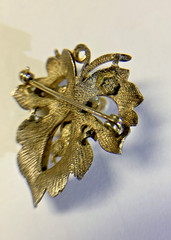 Sterling Silver Gold Vermeil Pearl Marcasite Leaf Pin Brooch Signed CREED 10.8g