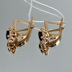 Vintage Original Natural Sapphire & Diamond Rose Gold Earrings 585 14K 2.45 g.