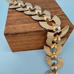 Vintage Art Deco Style Bracelet Gold Tone Fan Link 6.5″ Designer Signed