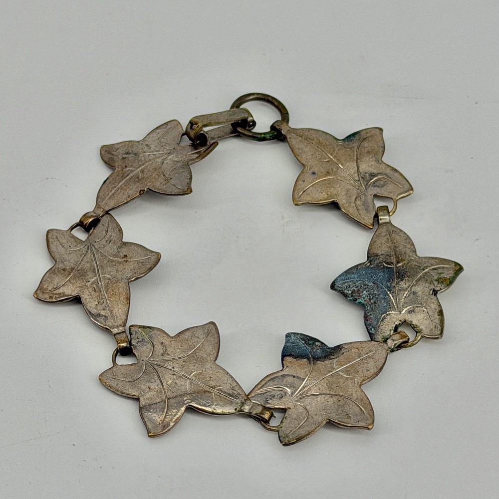 Vintage 1950s Ivy Leaf Link Bracelet Mid Century Botanical Fairy Whimsigoth