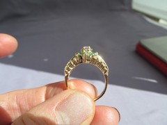 ANTIQUE BRISTOL 14K YELLOW GOLD TIERED EMERALD DIAMOND CLUSTER HALO RING