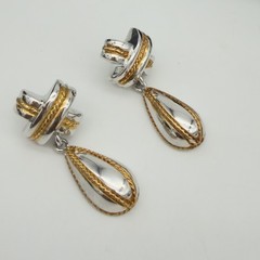 Vtg X Drop Silver Gold Tone Rope Teardrop Dangle Earrings Designer PD Nice