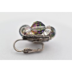 Vintage Clip On Crystal Earrings Watermelon Aurora Borealis Chrome 1950s BinBK