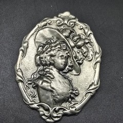 Art Nouveau Pewter Victorian Woman Brooch Silver Plated